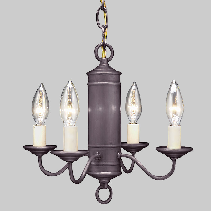 Chandelier with four candle-style lights on a white background
