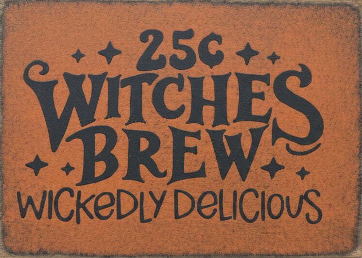 Sign with lettering "Witches Brew"