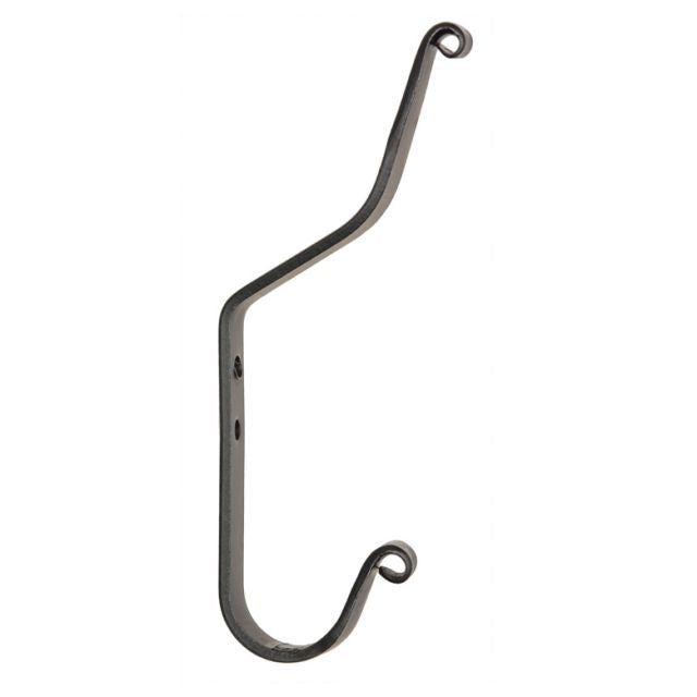 Wrought iron coat hook on white background