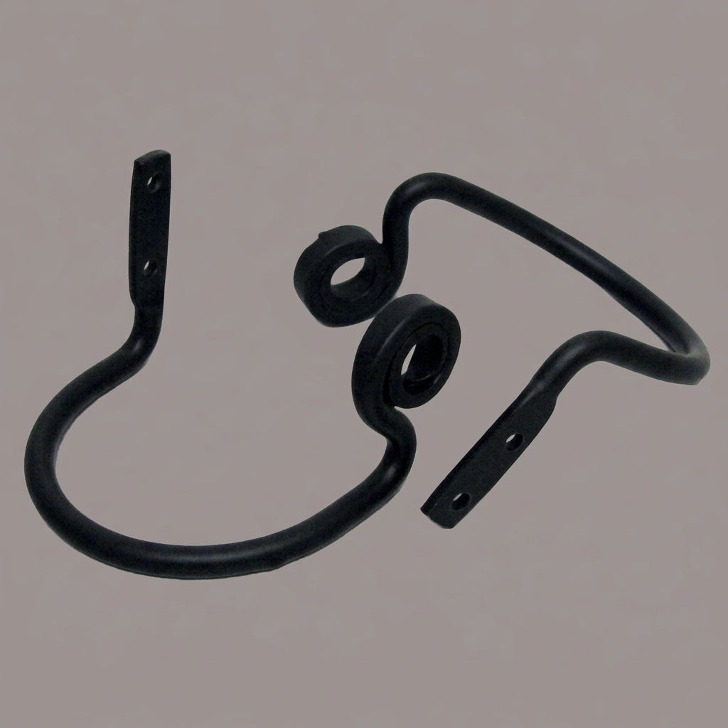 A black curtain tie back with a slightly glossy appearance, measuring 4 inches in diameter and 3.5 inches in width.