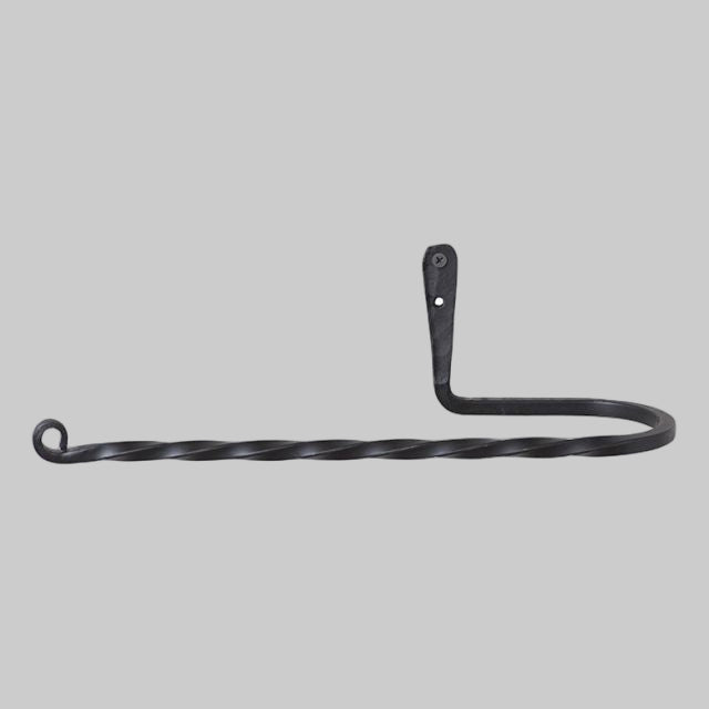 A black wrought iron twisted paper towel holder with a matte finish.