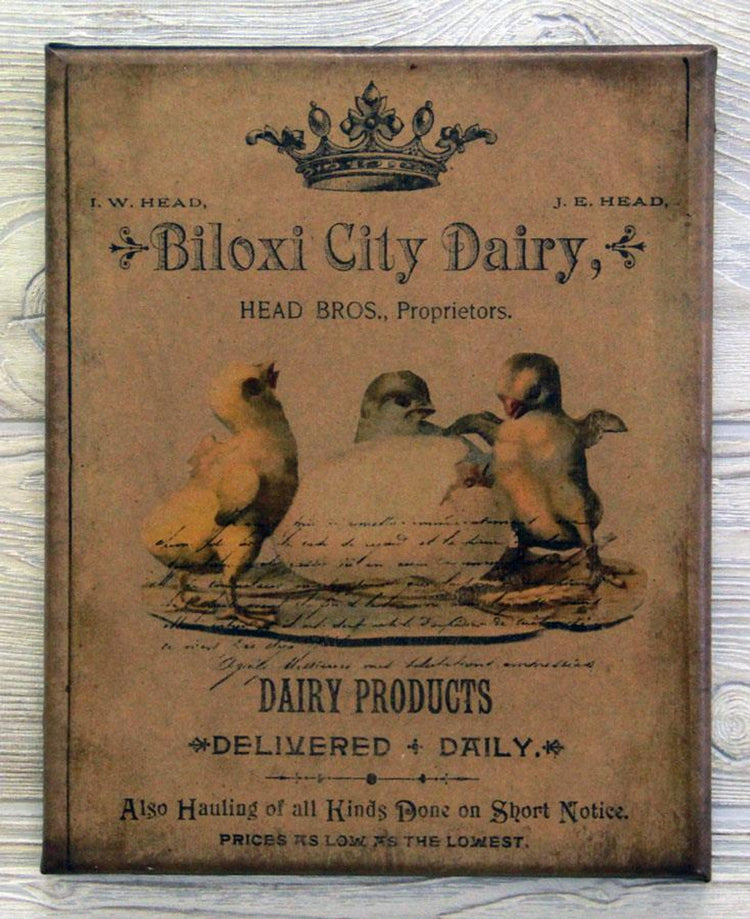 Vintage canvas print advertising dairy products.