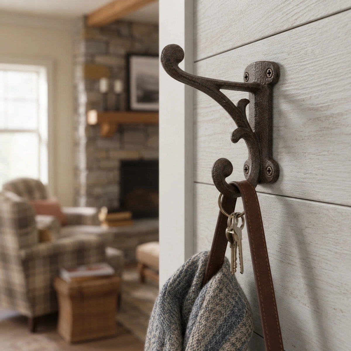 Wall Hook Cast Iron Farmhouse Weathered Finish