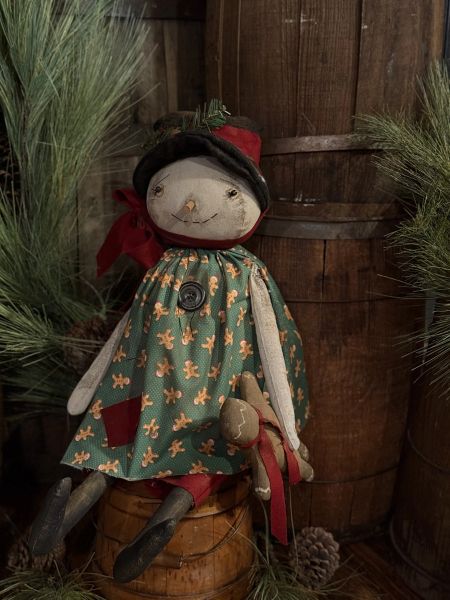 Primitive Holly Snowman