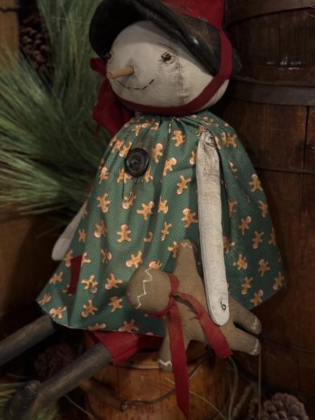 Primitive Holly Snowman