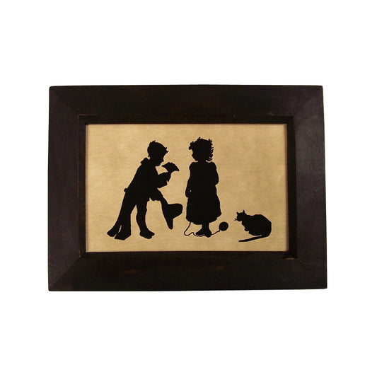 Boy Giving Flowers Printed Silhouette in Black Frame