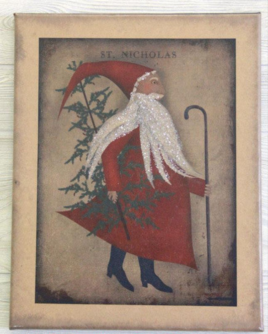 Canvas print of St. Nicholas holding a tree and a walking stick