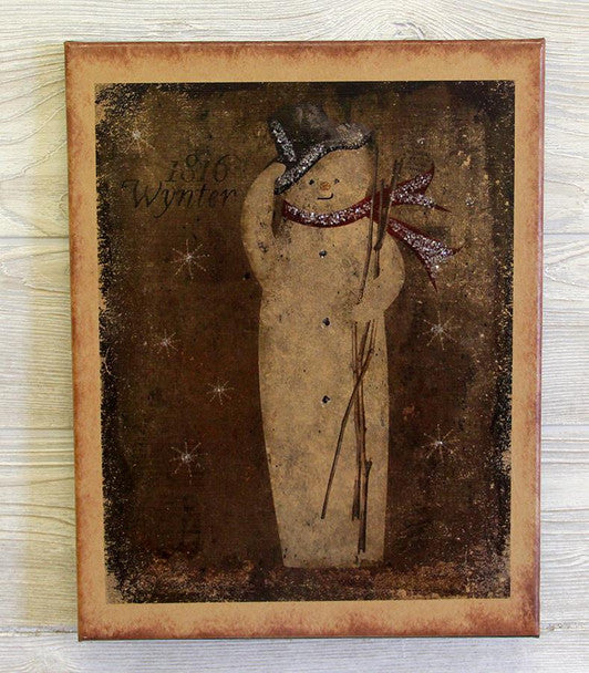 Canvas print featuring a snowman with a top hat and the words "1816 Wynter"