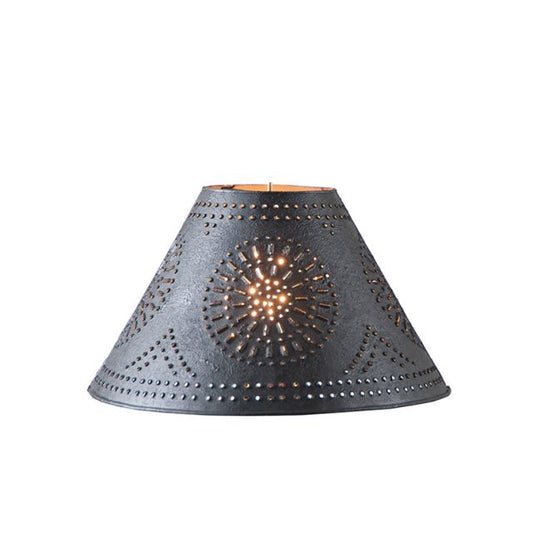 12 inch tin punched shade in textured black finish with chisel design