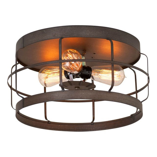 A bronze-colored 13-inch round strap flush mount ceiling light with multiple bulb sockets.