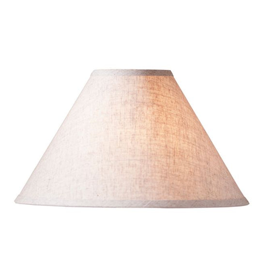 A conical ivory linen lampshade with a spider fitting for use with a harp and finial, not included.