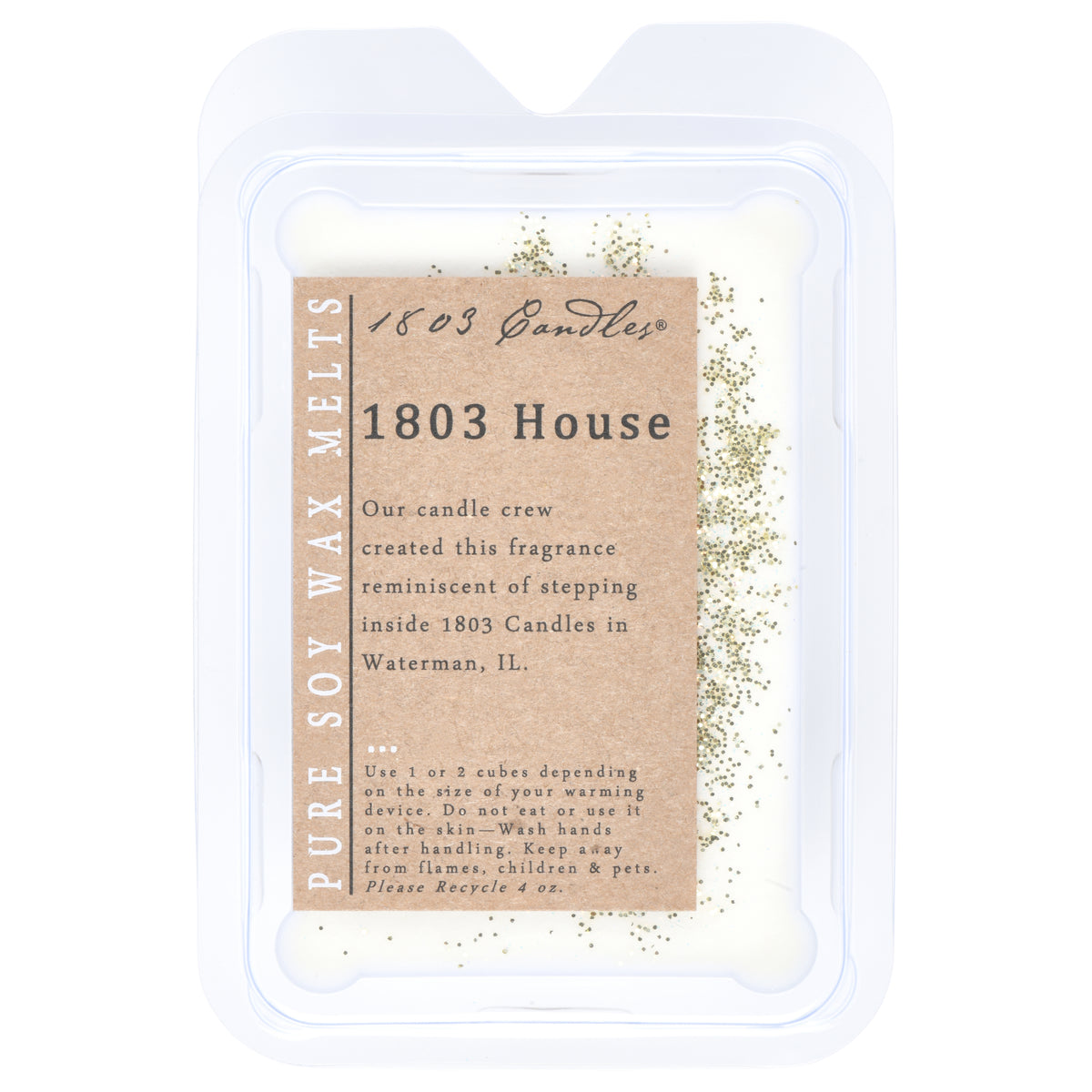 1803 Candles wax melt packaging with text on a white background