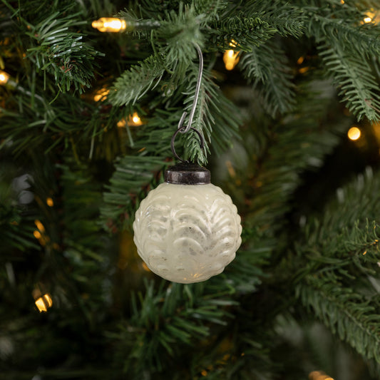 2" WHITE FILIGREE KUGEL ORNAMENT