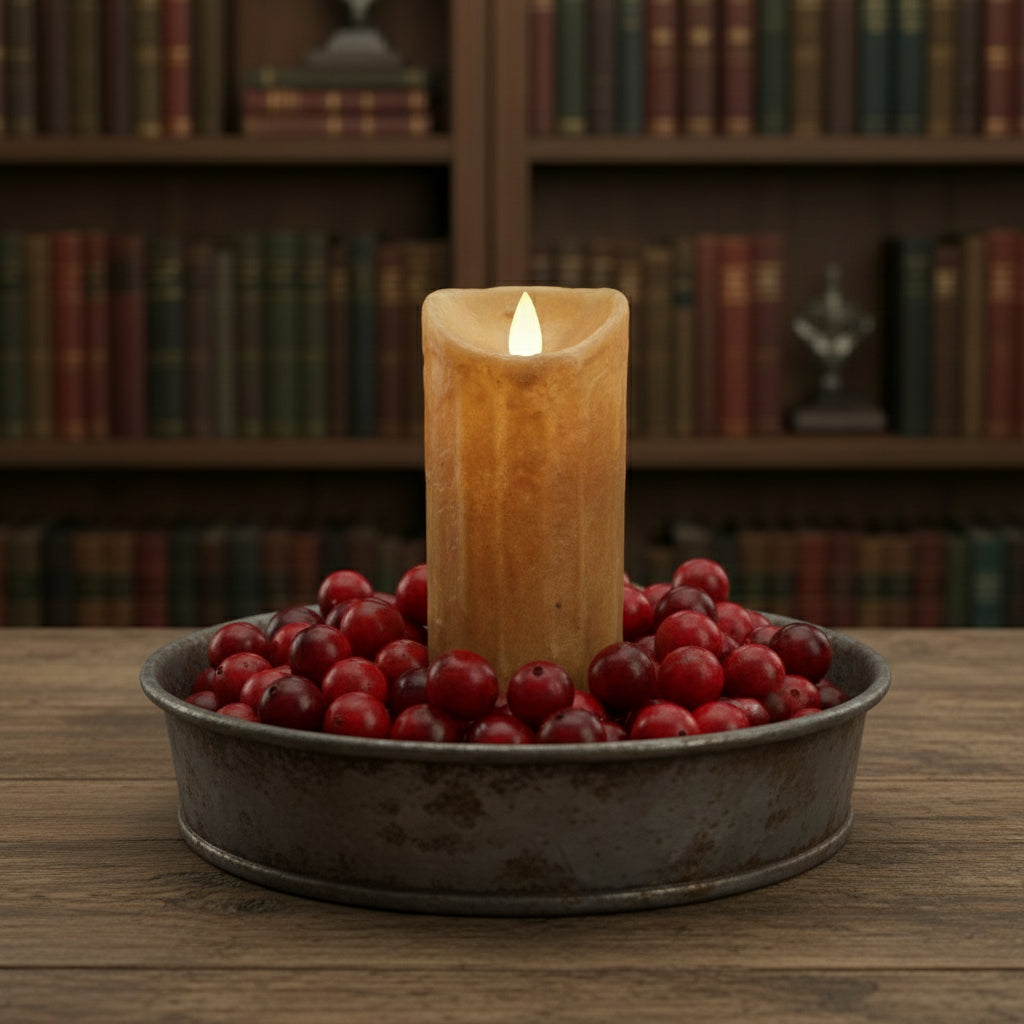 Brown candle with flame on a white background