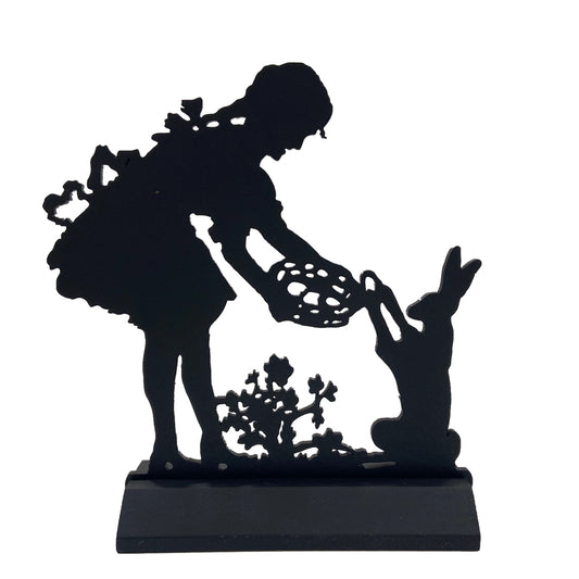 7″ Bunny Gathering Eggs Standing Silhouette Tabletop Décor