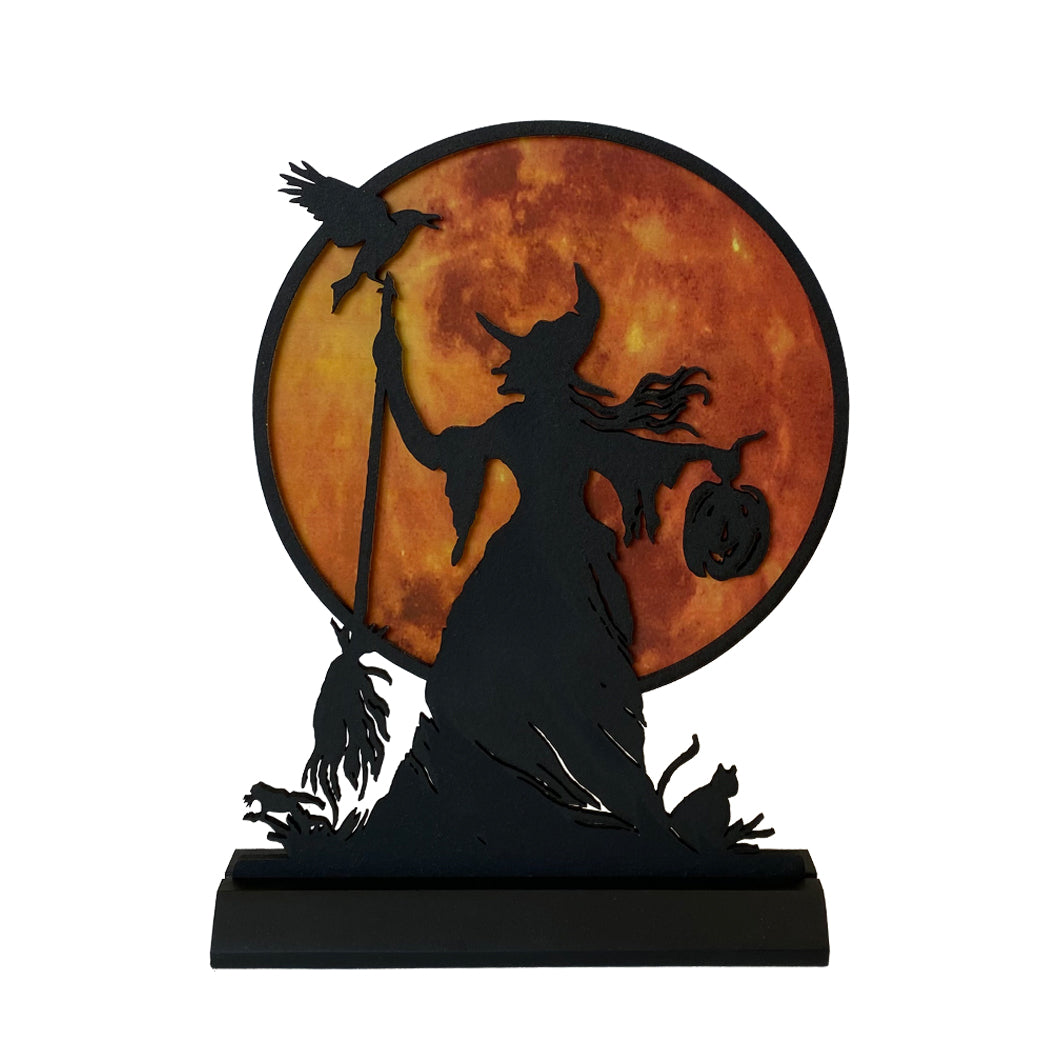 Wicked Witch Moon with Moon Silhouette Halloween Tabletop Ornament Decoration