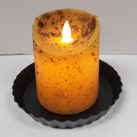 3" x 4" moving flame mustard pillar candle with timer feature
