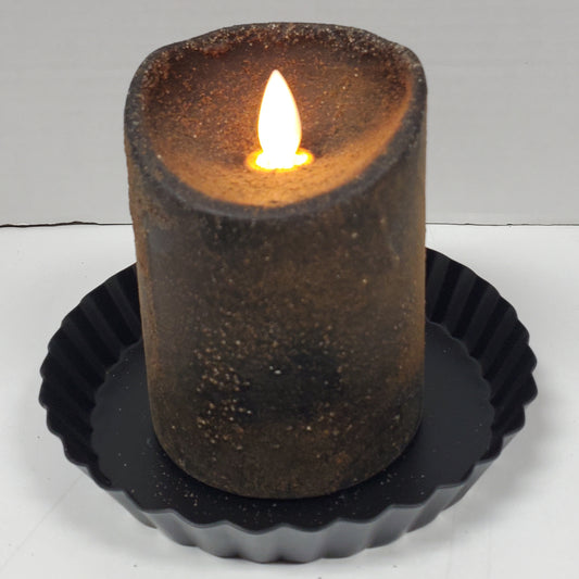 3" x 4" moving flame primitive brown pillar candle with timer feature