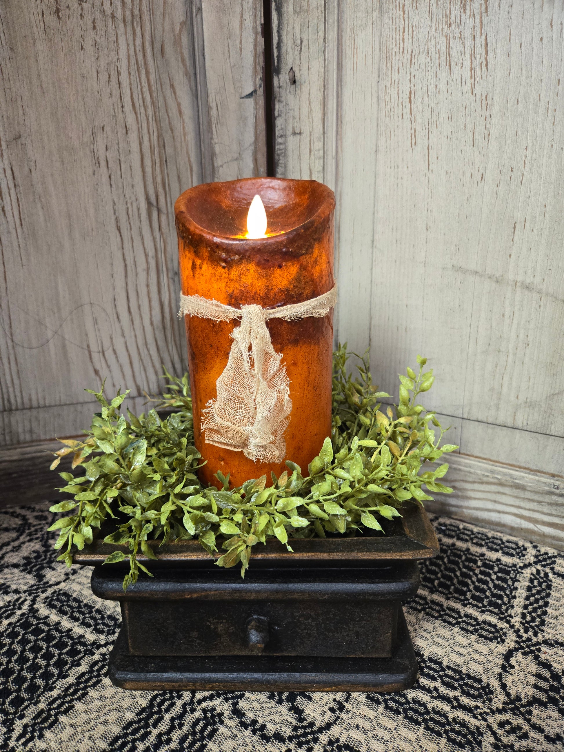 7" moving flame pillar in burnt orange 