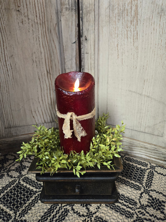 7" moving flame pillar in burgundy 