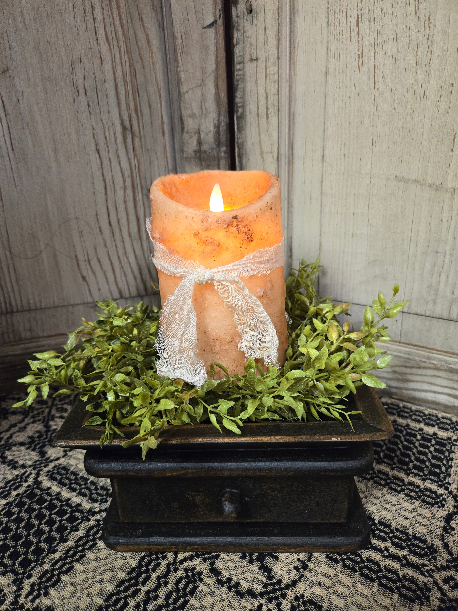 5" moving flame pillar in burnt ivory 