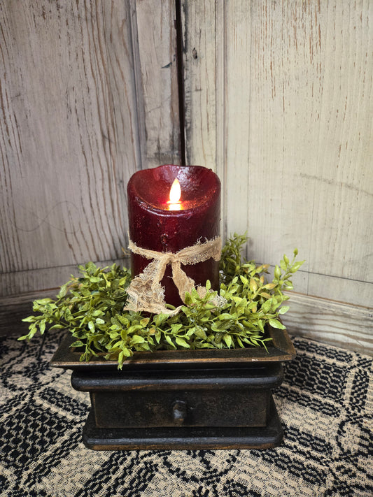 5" moving flame pillar in burgundy 
