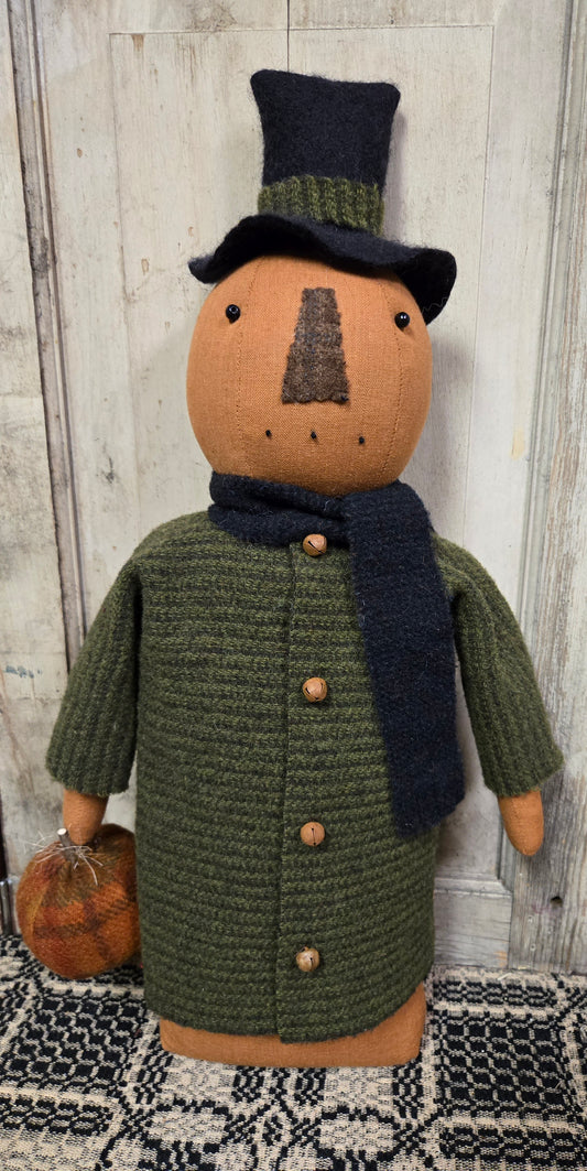 Primitive Fall Pumpkin Man Holding Pumpkin