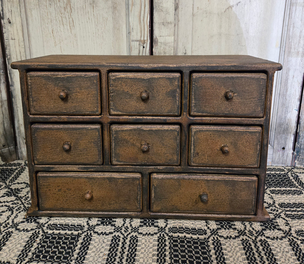 Primitive Eight Drawer Apothecary Cabinet - Mustard
