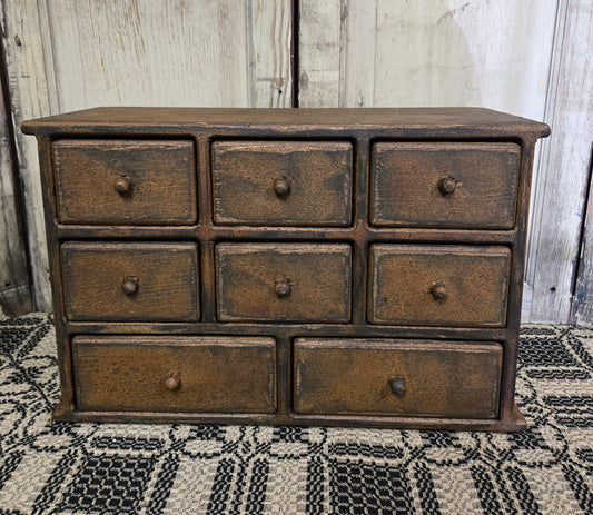 Primitive Eight Drawer Apothecary Cabinet - Mustard
