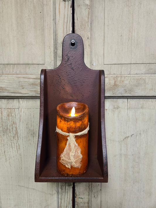 Primitive Wooden Wall Sconce - Burgundy