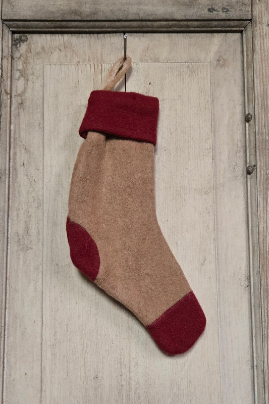 Primitive Red and Cream Stocking