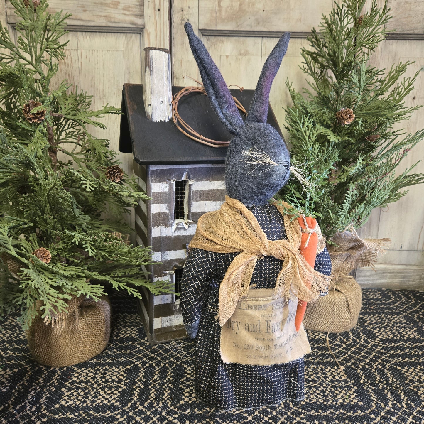 Primitive Gray Bunny with Carrot