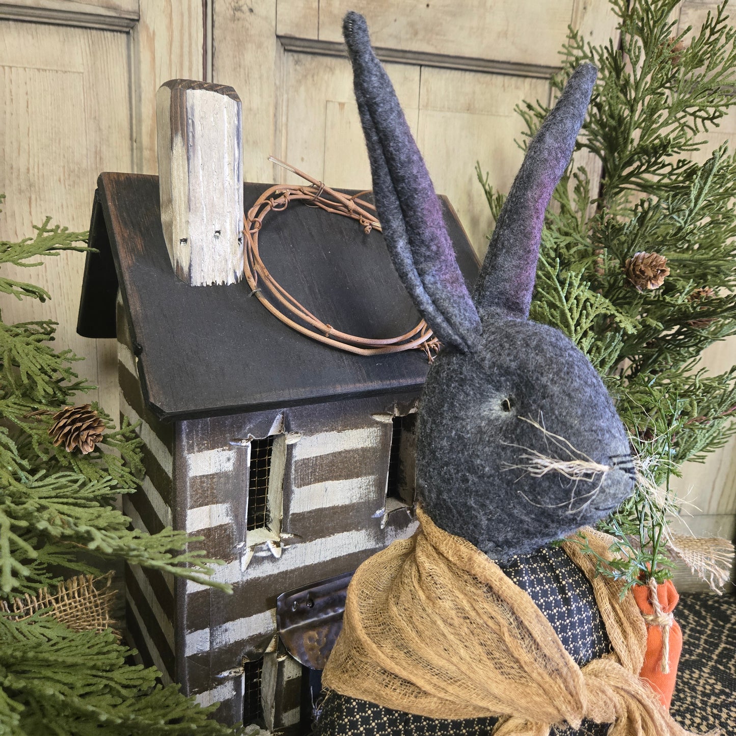 Primitive Gray Bunny with Carrot