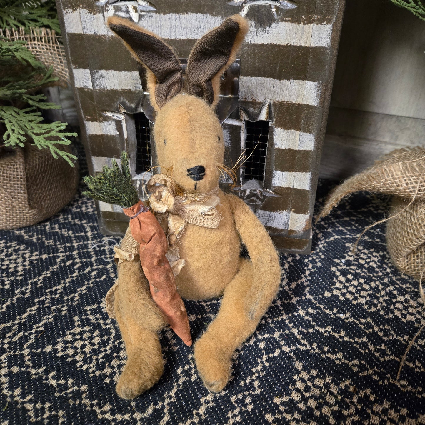 Primitive Tan Bunny Holding Carrot