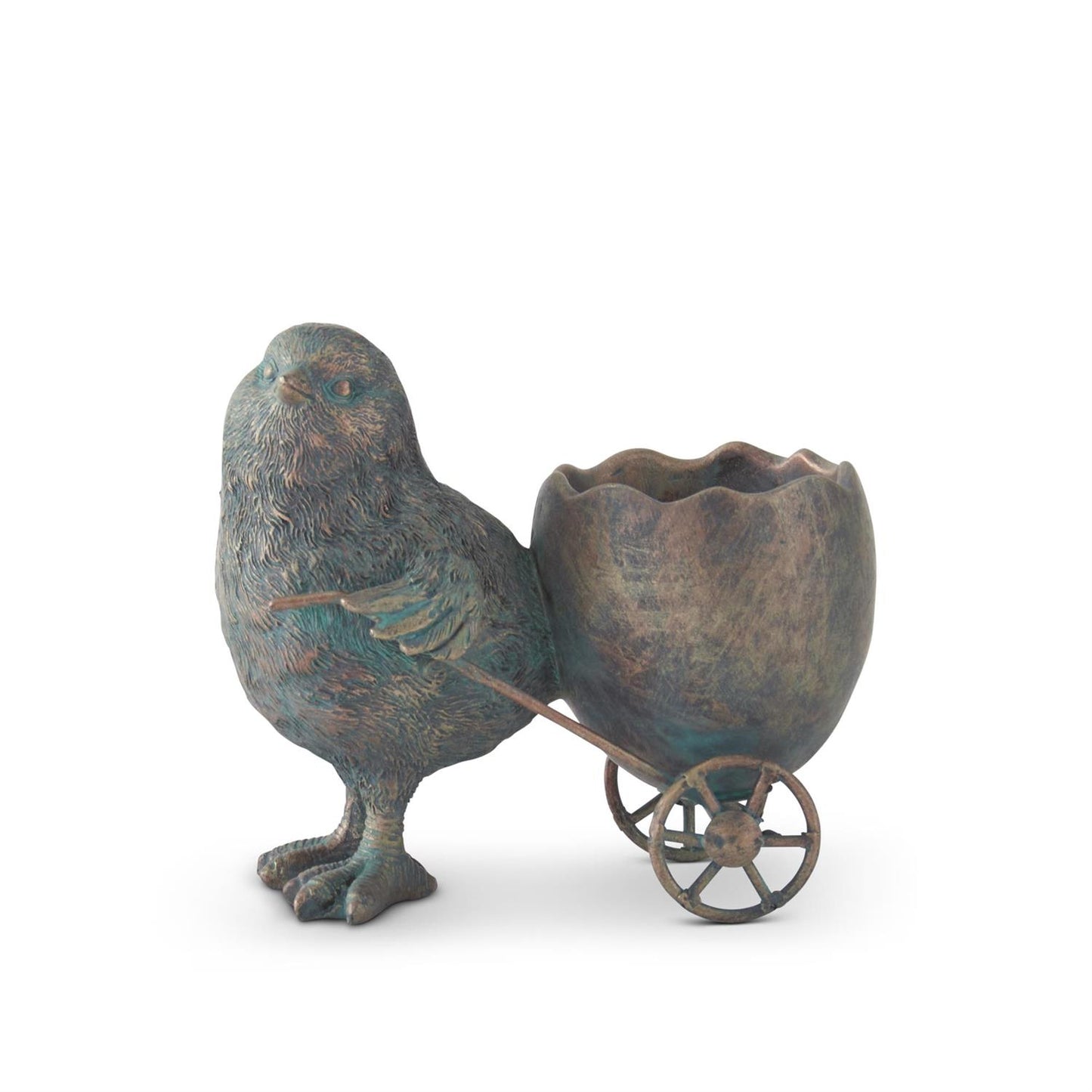 Green and Copper Resin Chicks with Egg Cart