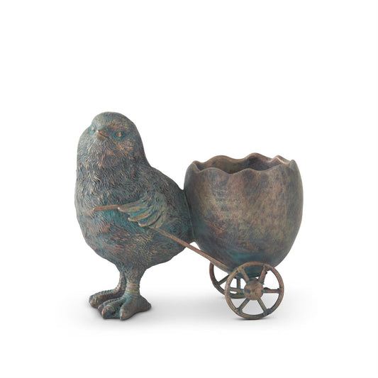 Green and Copper Resin Chicks with Egg Cart