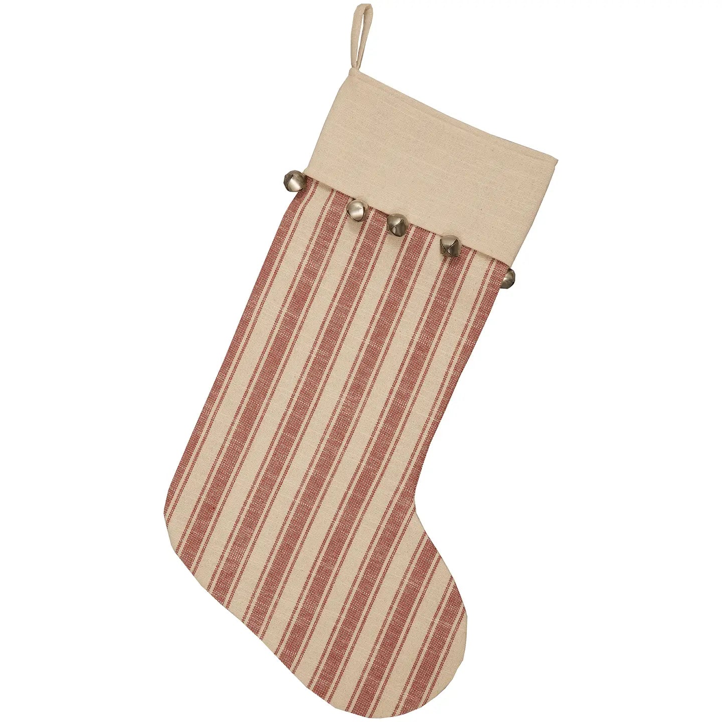 Sleigh Bells Ticking Stripe Christmas Stocking
