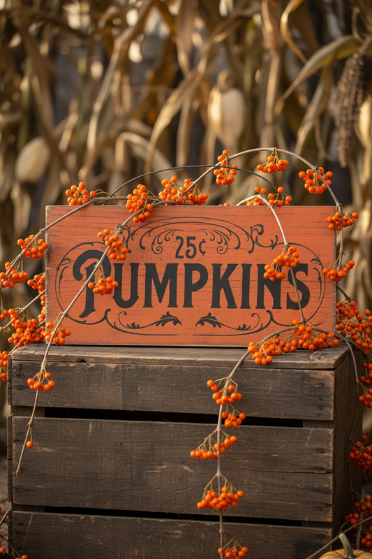 25 Cent Pumpkins Primitive Wood Sign