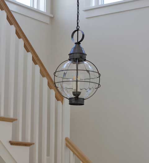 Large Round Onion Hanging Light  - Antique Brass