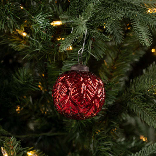 3" RED LEAF KUGEL ORNAMENT