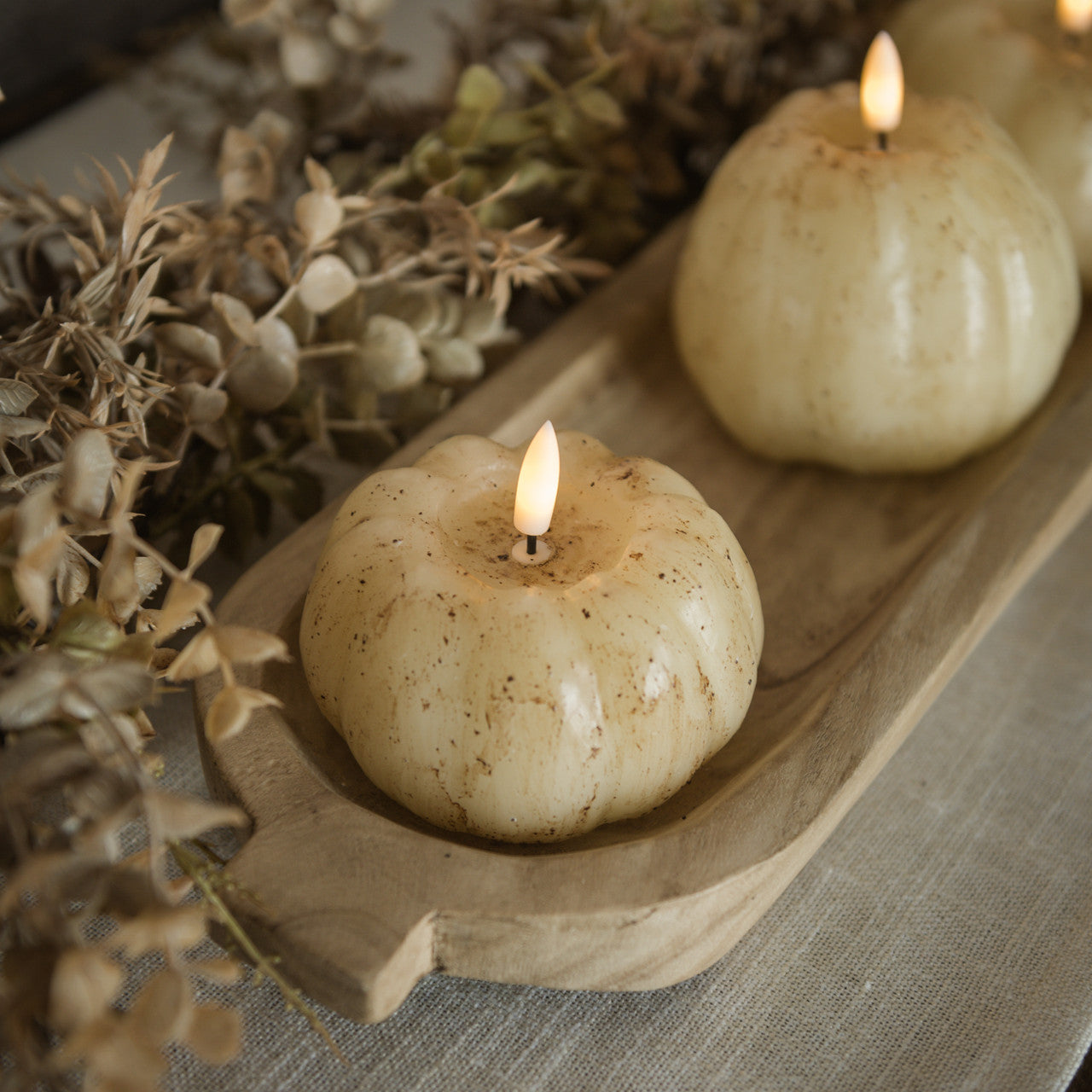 3" CREAM 3D FLAME SHORT PUMPKIN CANDLE