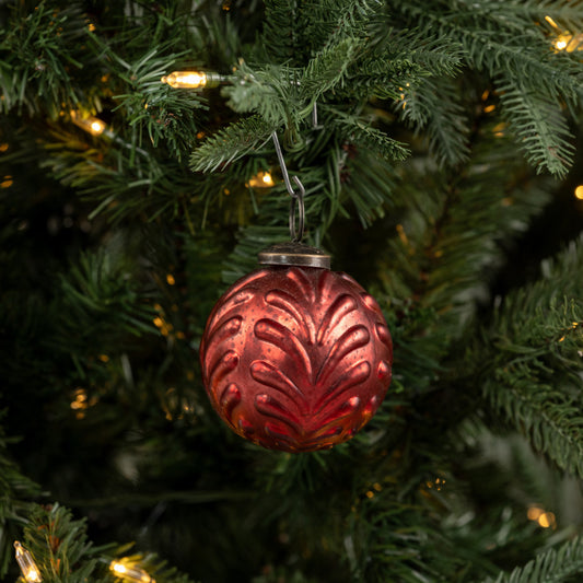 3" DARK RED FILIGREE KUGEL ORNAMENT