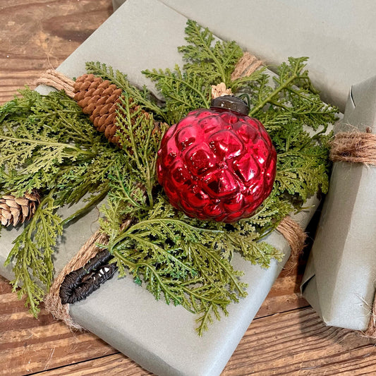 3" RED QUILTED KUGEL ORNAMENT