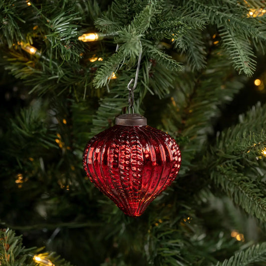 3" Red Textured Teardrop Kugel Ornament