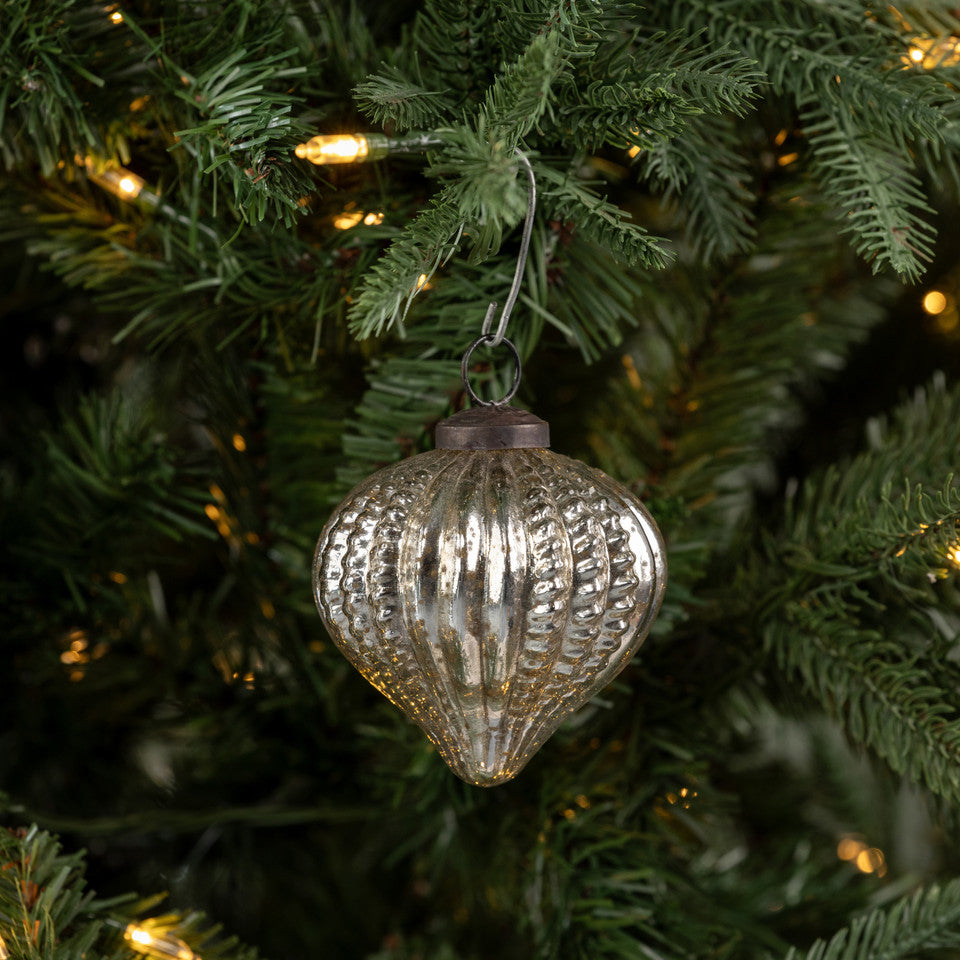 3" SILVER TEXTURED TEARDROP KUGEL ORNAMENT