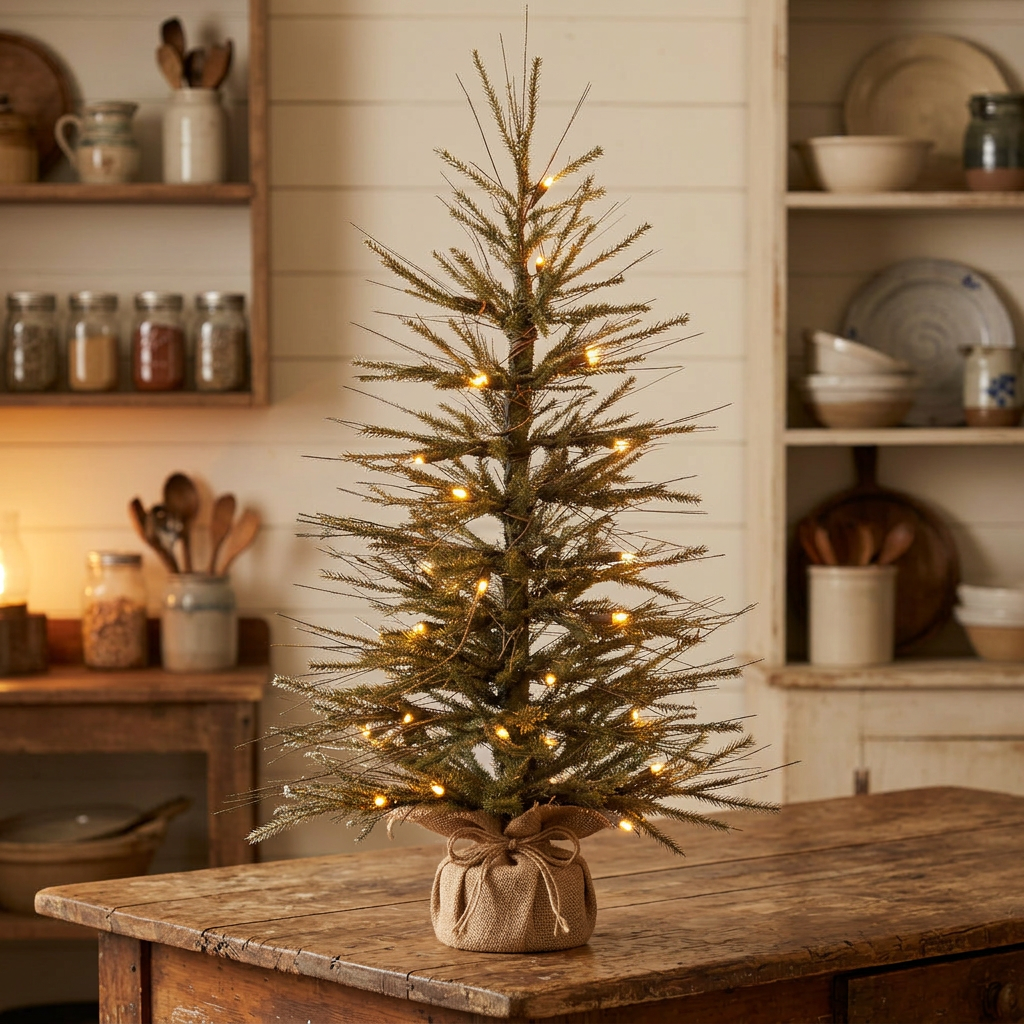 An artificial tree with twigs and lights