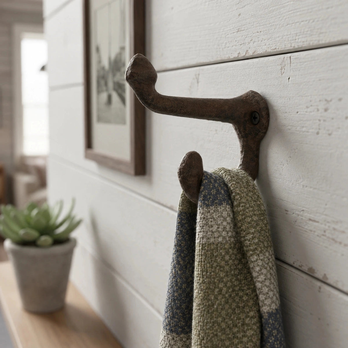 Wall Hook Cast Iron Vintage Weathered Finish