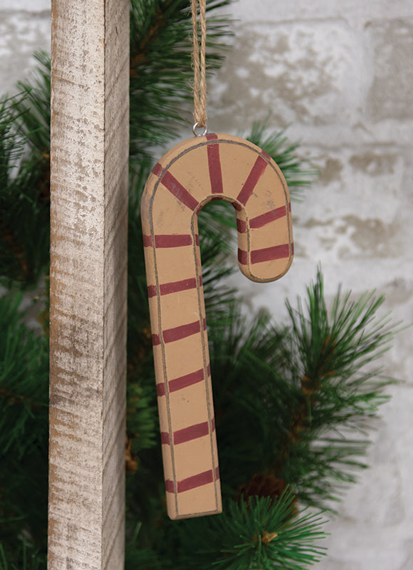 Antiqued Wooden Candy Cane Ornament
