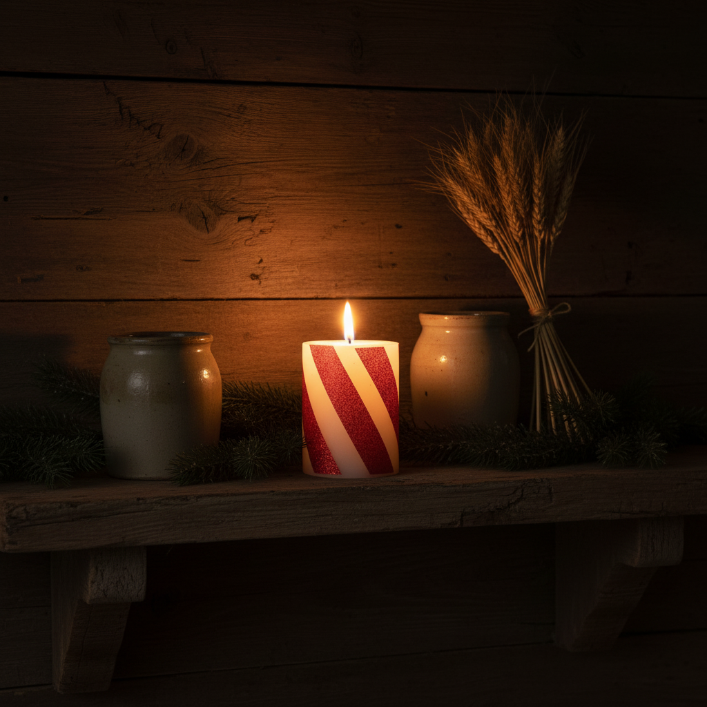 4" Red 3D Flame Candy Cane Pillar Candle
