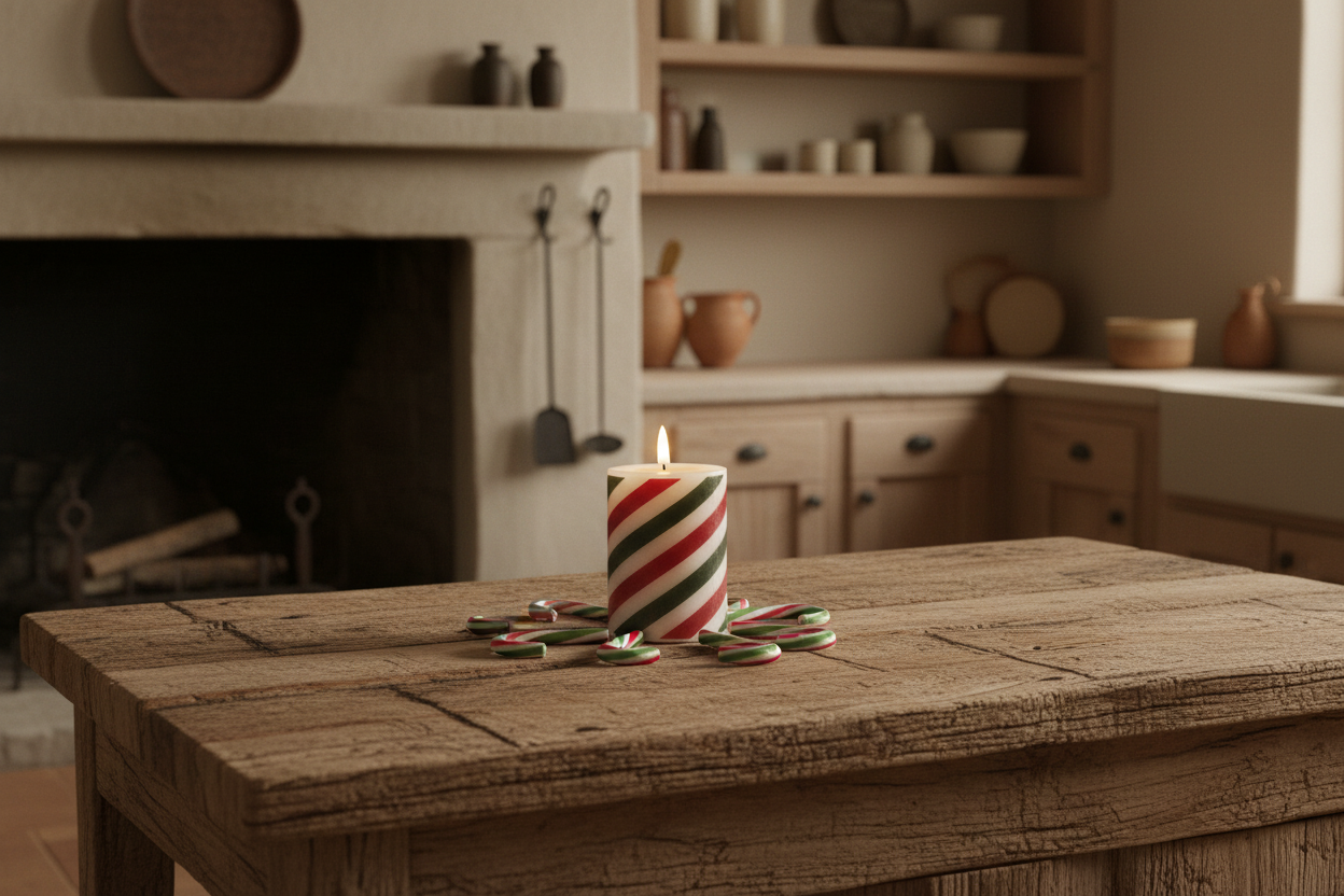 4" Red and Green Candy Cane 3D Flame Pillar Candle